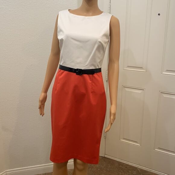 Georgiou Studio Size 2 Orange Cream Scoop Neck Side Zipper Lined Darts Belt - Picture 2 of 11